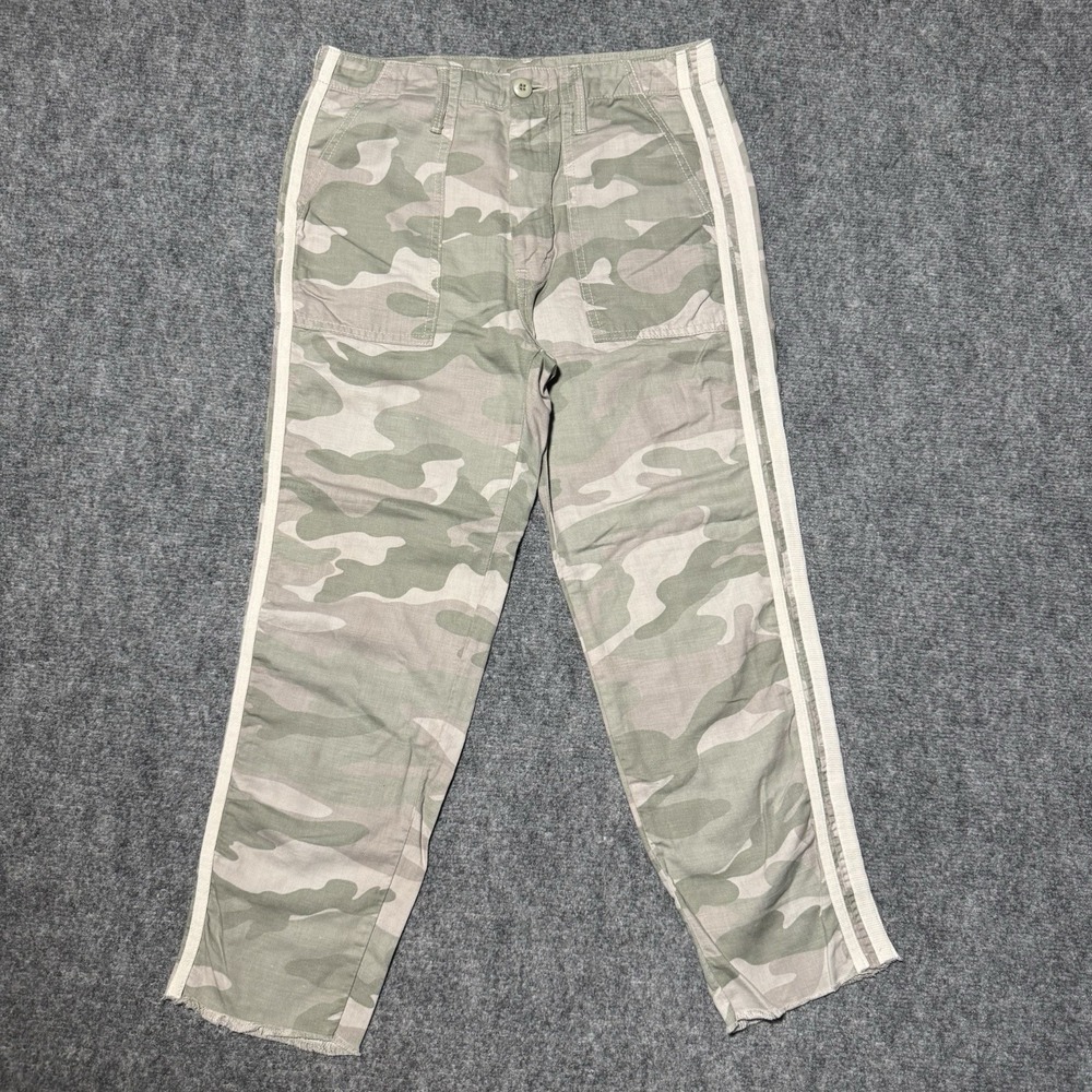 Mother The Shaker Chop Crop Fray Camo Capri Pants Size 26 Desert Print Raw Hem